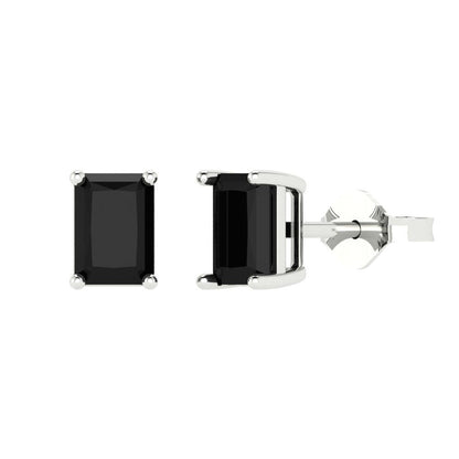 1cttw Emerald Cut Natural Onyx Gold-Plated 925 Silver Push Back Stud Earrings