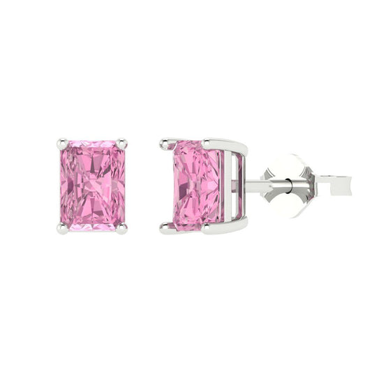 1cttw Emerald Cut Simulated Pink Diamond Gold-Plated 925 Silver Push Back Stud Earrings