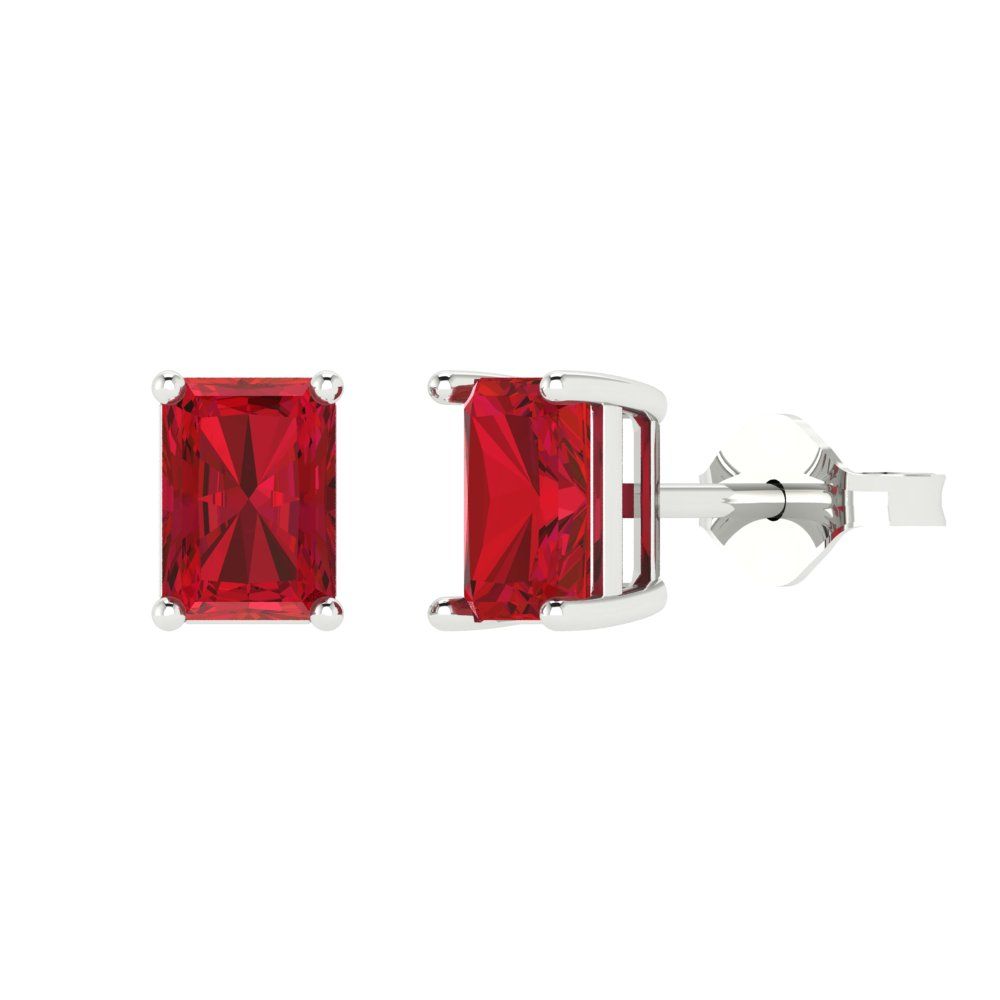 1cttw Emerald Cut Simulated Ruby Gold-Plated 925 Silver Push Back Stud Earrings