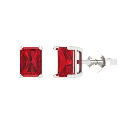 1cttw Emerald Cut Simulated Ruby Gold-Plated 925 Silver Push Back Stud Earrings