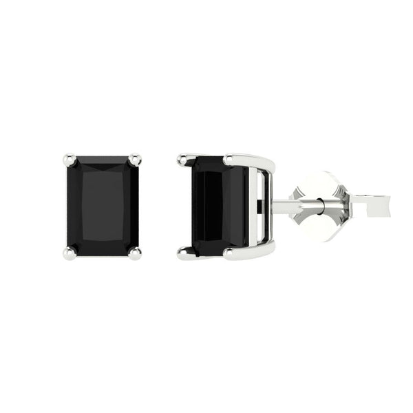1.0 ct Brilliant Emerald Cut Solitaire Studs Natural Onyx Stone White Gold Earrings Push back