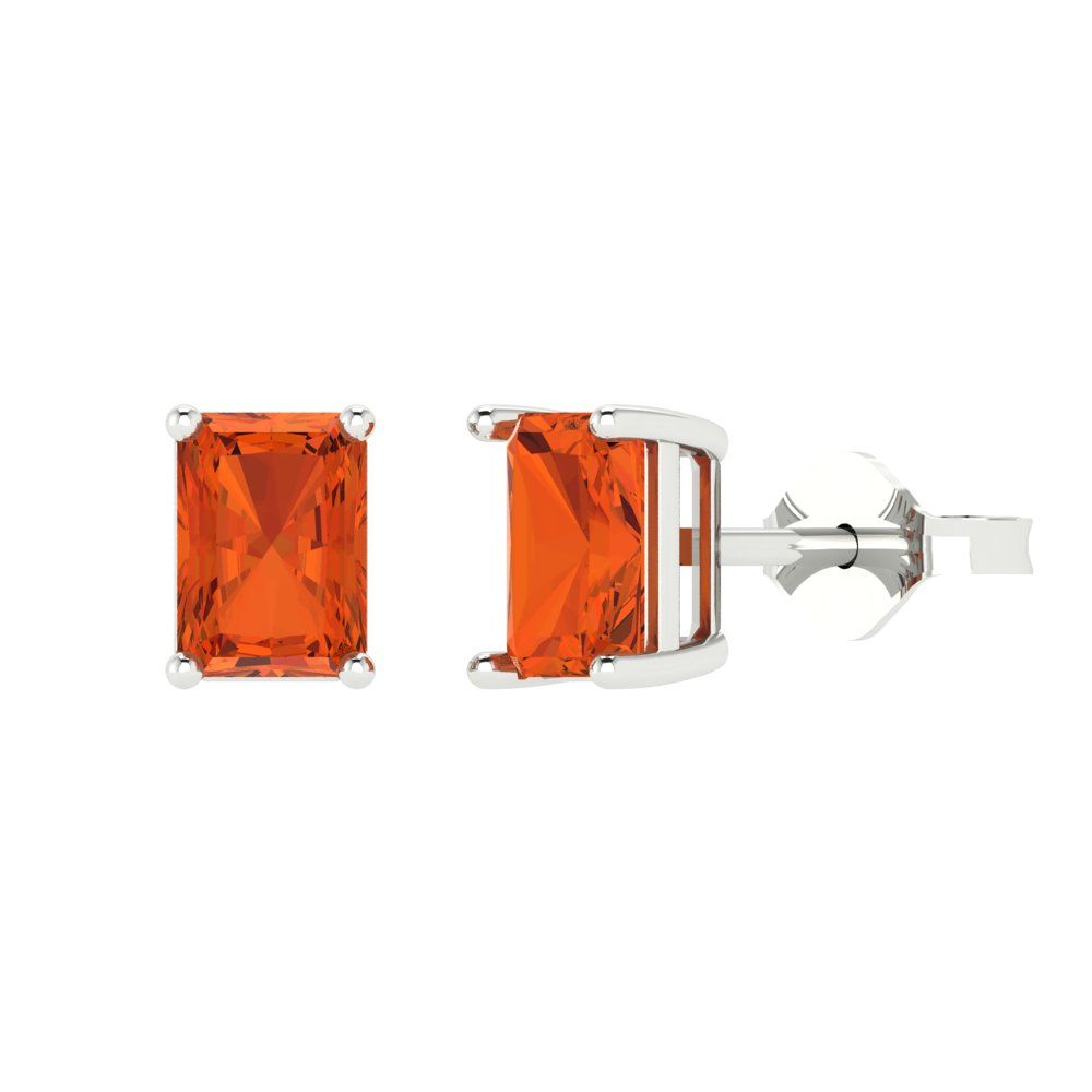 1 ctw Red Zirconia Studs Earrings | 6x4mm Emerald Cut White Gold Push back | April Birthstone