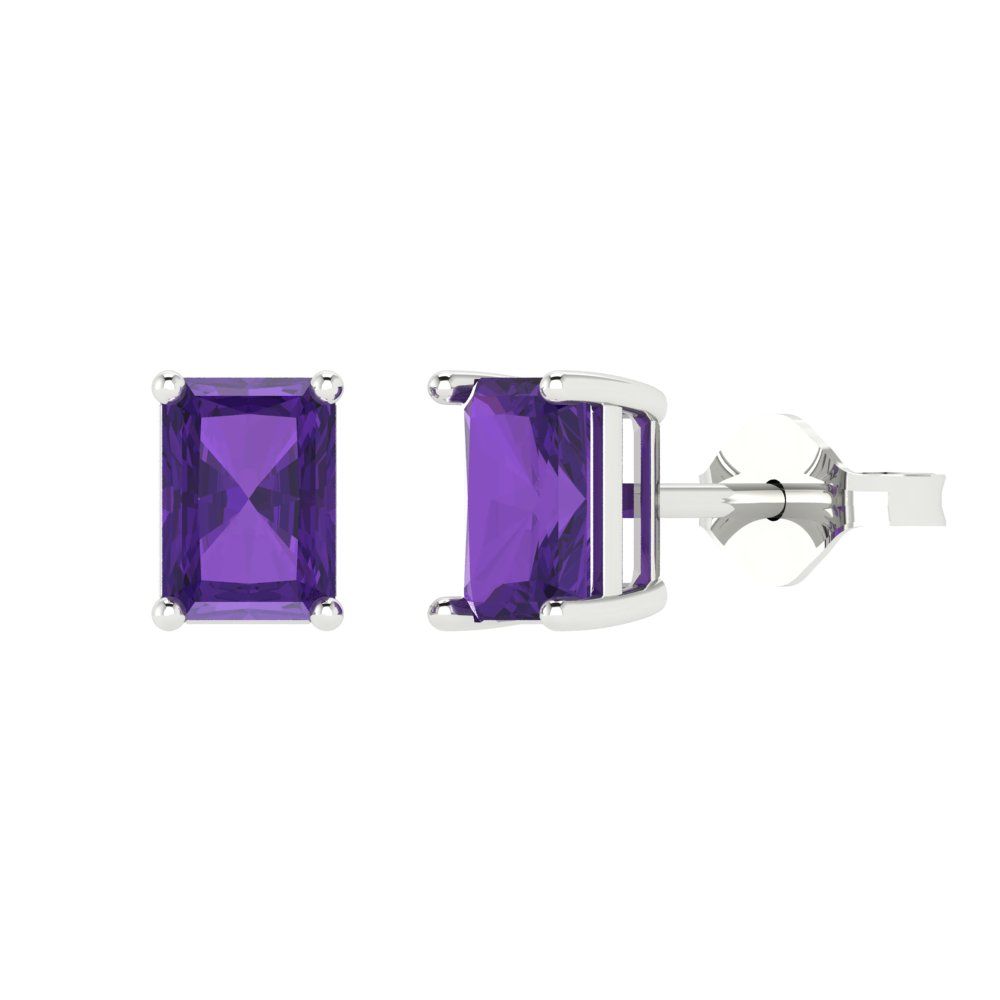 1cttw Emerald Cut Natural Amethyst Gold-Plated 925 Silver Push Back Stud Earrings