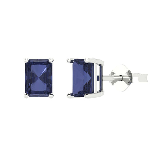1cttw Emerald Cut Simulated Blue Sapphire Gold-Plated 925 Silver Push Back Stud Earrings