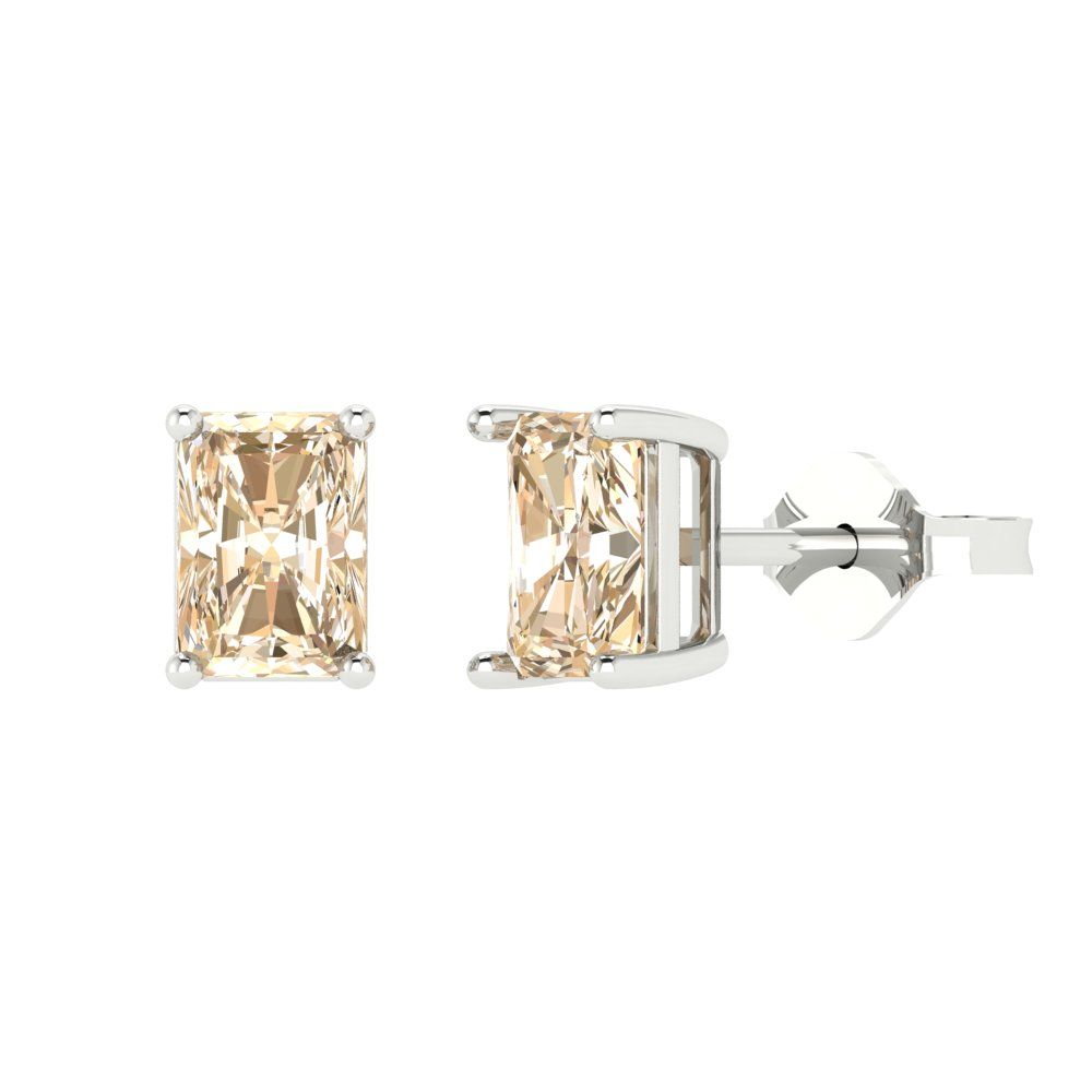 1cttw Emerald Cut Natural Morganite Gold-Plated 925 Silver Push Back Stud Earrings
