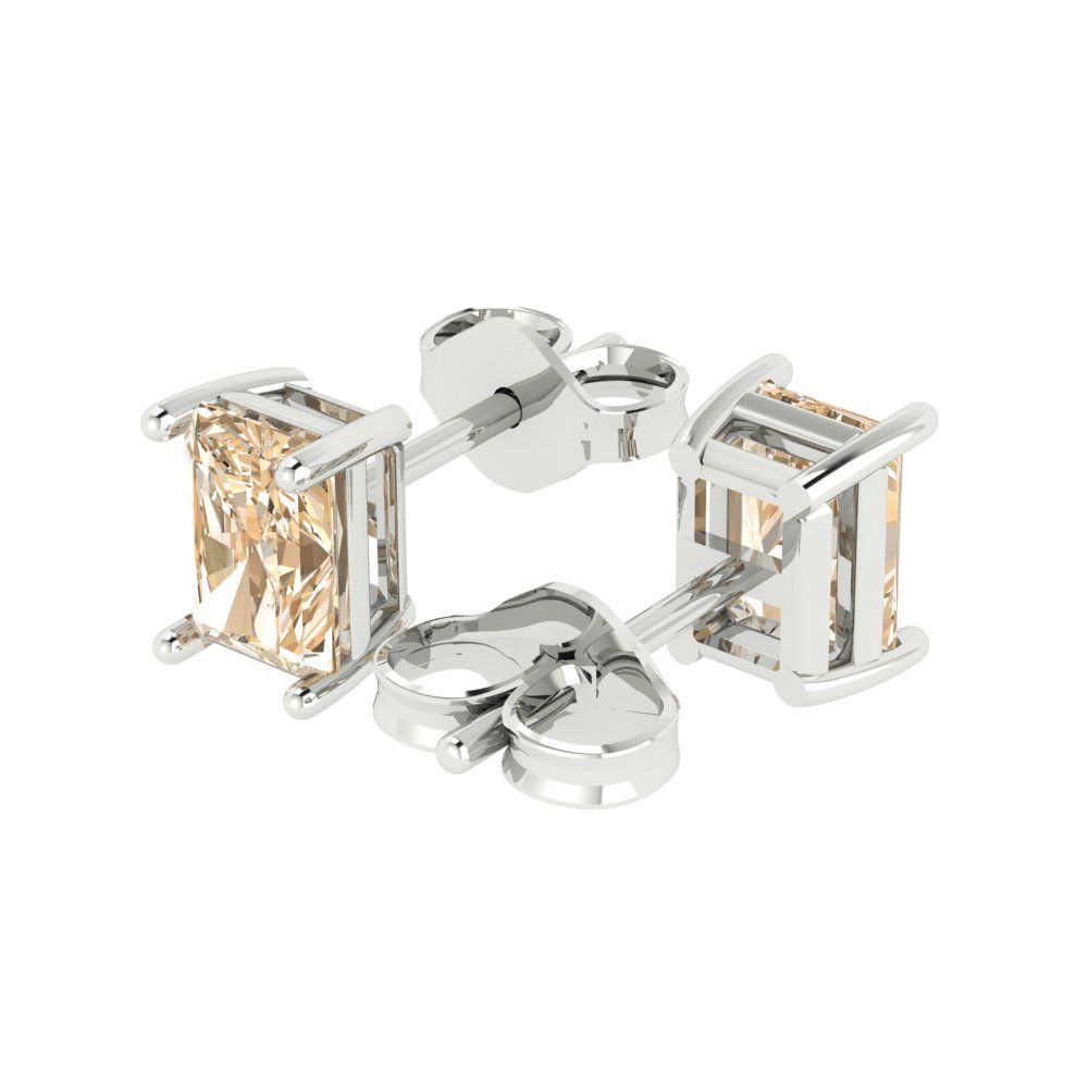 1 ctw Morganite Studs Earrings | 6x4mm Emerald Cut White Gold Push back | February Birthstone