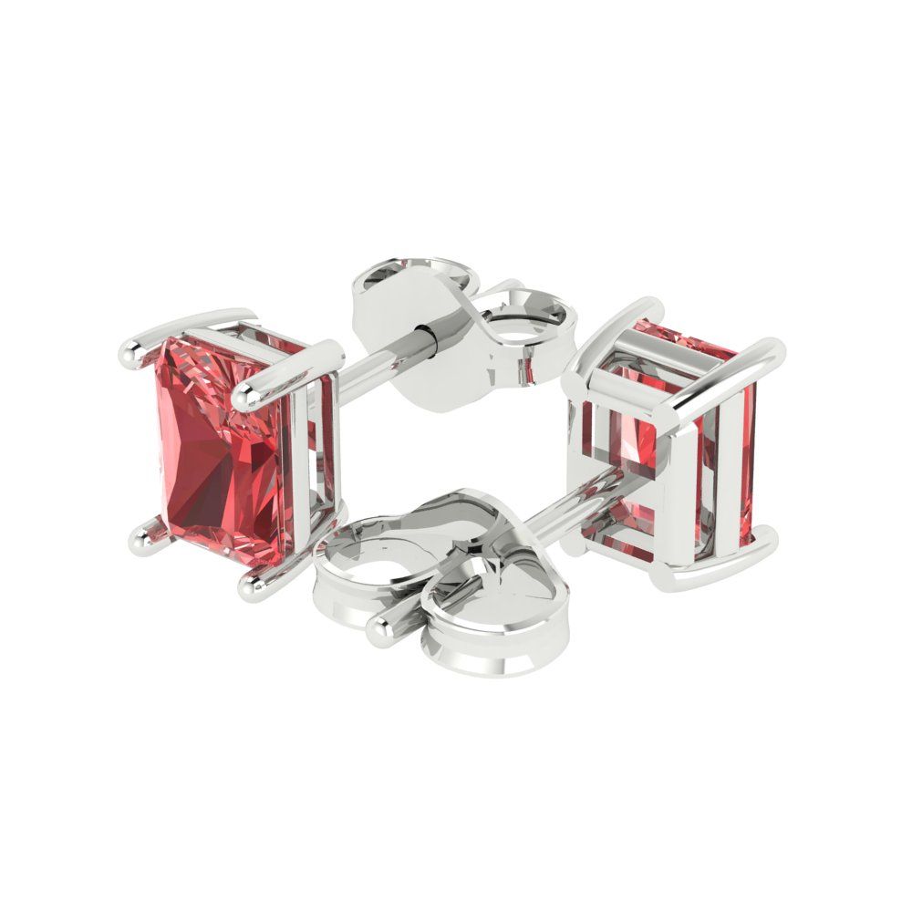 1 ctw Garnet Studs Earrings | 6x4mm Emerald Cut White Gold Push back | January Birthstone