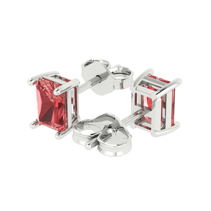 1 ctw Garnet Studs Earrings | 6x4mm Emerald Cut White Gold Push back | January Birthstone
