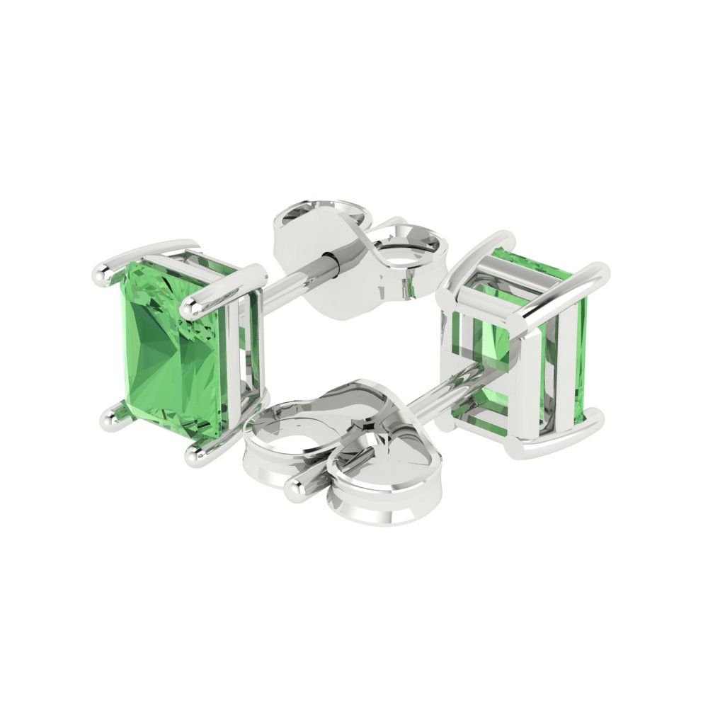 1cttw Emerald Cut Simulated Green Diamond Gold-Plated 925 Silver Push Back Stud Earrings