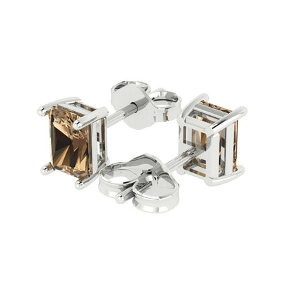1cttw Emerald Cut Simulated Champagne Diamond Gold-Plated 925 Silver Push Back Stud Earrings