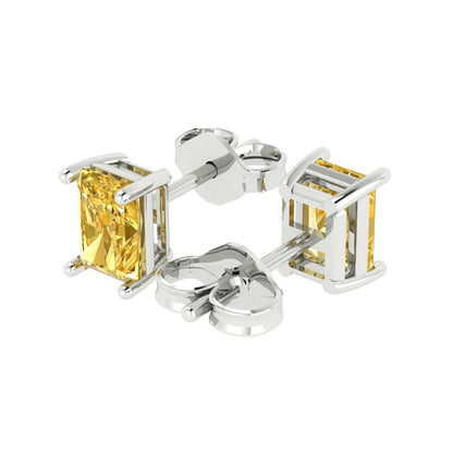 1 ctw Citrine Studs Earrings | 6x4mm Emerald Cut White Gold Push back | November Birthstone
