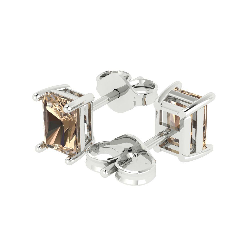 1 ctw Yellow Moissanite Studs Earrings | 6x4mm Emerald Cut White Gold Push back | April Birthstone