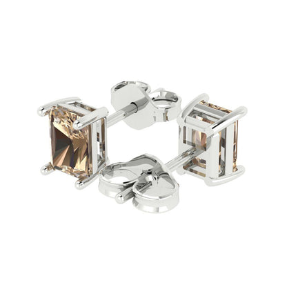 1 ctw Yellow Moissanite Studs Earrings | 6x4mm Emerald Cut White Gold Push back | April Birthstone