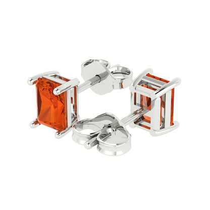 1cttw Emerald Cut Simulated Red Diamond Gold-Plated 925 Silver Push Back Stud Earrings