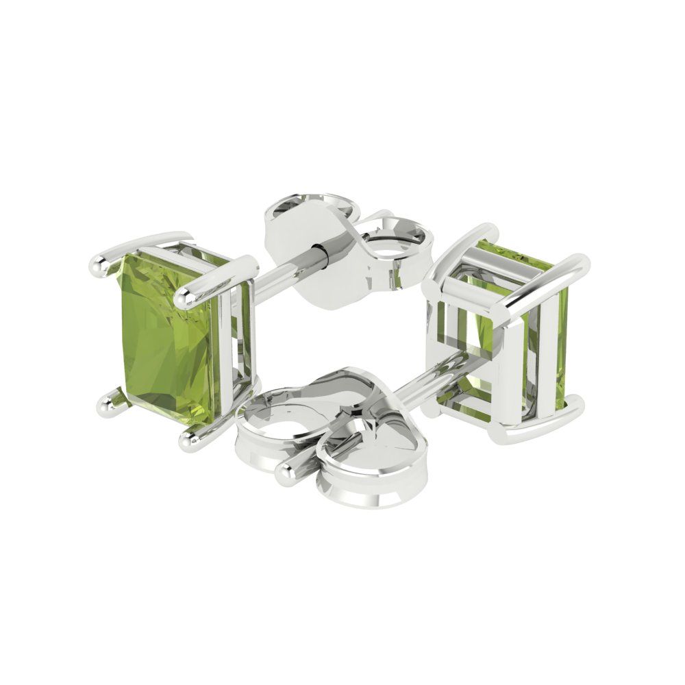 1cttw Emerald Cut Natural Peridot Gold-Plated 925 Silver Push Back Stud Earrings