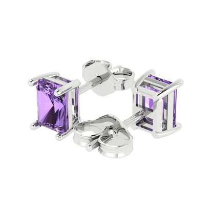 1cttw Emerald Cut Simulated Alexandrite Gold-Plated 925 Silver Push Back Stud Earrings