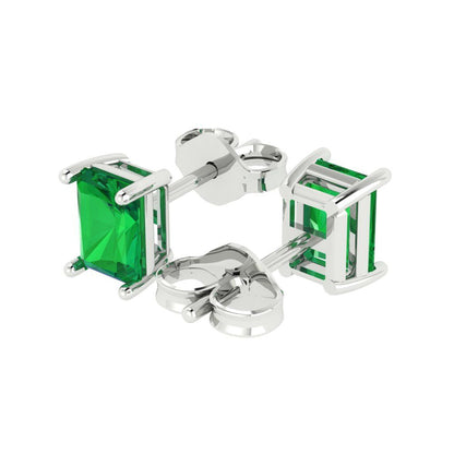 1 ctw Emerald Studs Earrings | 6x4mm Emerald Cut White Gold Push back | May Birthstone
