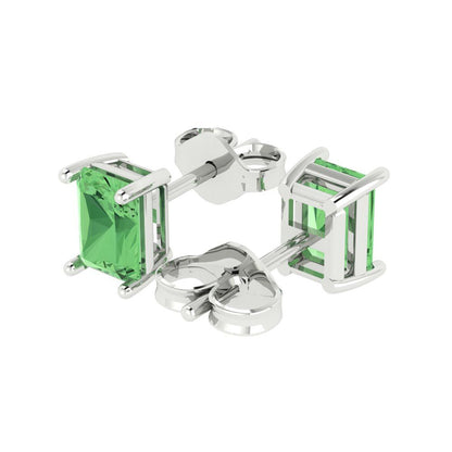 1 ctw Green Zirconia Studs Earrings | 6x4mm Emerald Cut White Gold Push back | April Birthstone