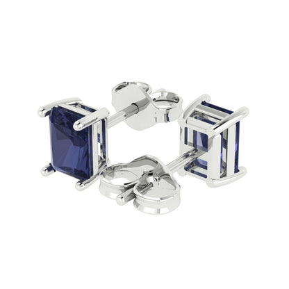 1cttw Emerald Cut Simulated Blue Sapphire Gold-Plated 925 Silver Push Back Stud Earrings