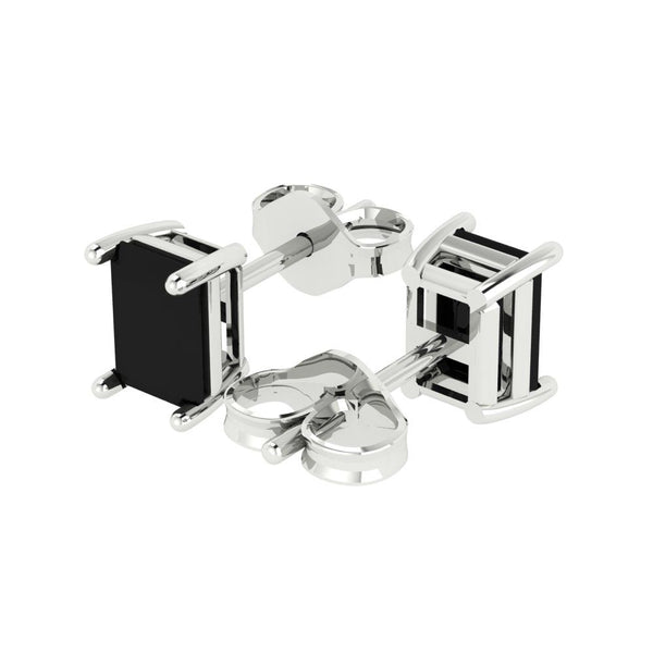 1.0 ct Brilliant Emerald Cut Solitaire Studs Natural Onyx Stone White Gold Earrings Push back