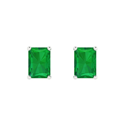 1cttw Emerald Cut Simulated Emerald Gold-Plated 925 Silver Push Back Stud Earrings