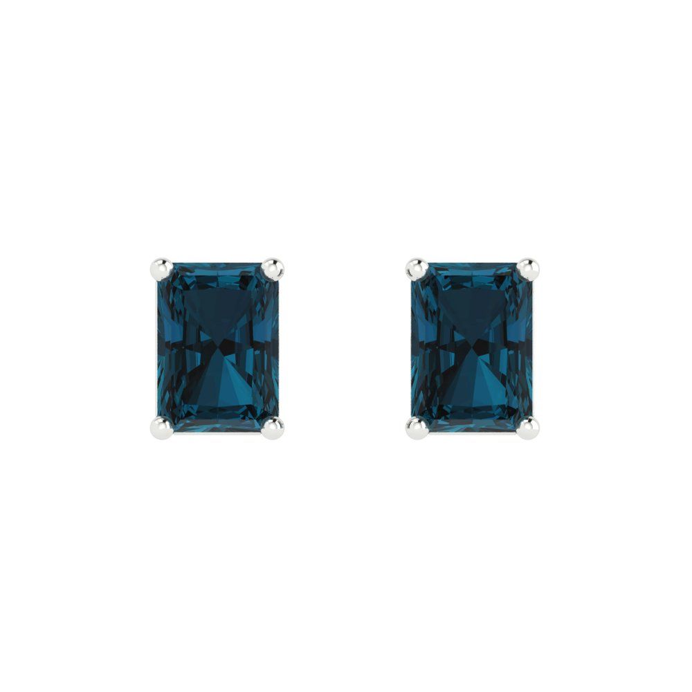 1cttw Emerald Cut Natural London Blue Topaz Gold-Plated 925 Silver Push Back Stud Earrings
