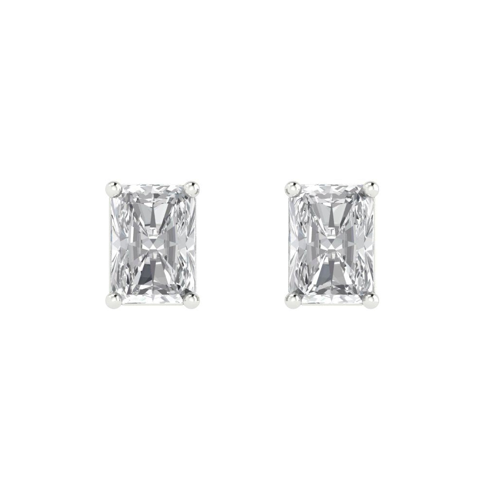 1 ctw Moissanite Studs Earrings | 6x4mm Emerald Cut White Gold Push back | April Birthstone