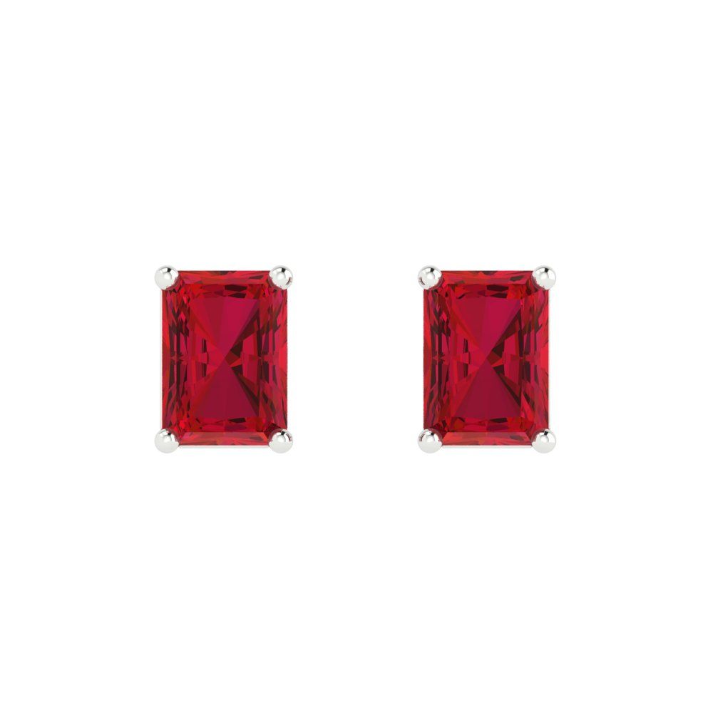 1cttw Emerald Cut Simulated Pink Tourmaline Gold-Plated 925 Silver Push Back Stud Earrings