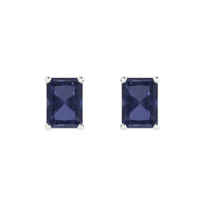 1cttw Emerald Cut Simulated Blue Sapphire Gold-Plated 925 Silver Push Back Stud Earrings