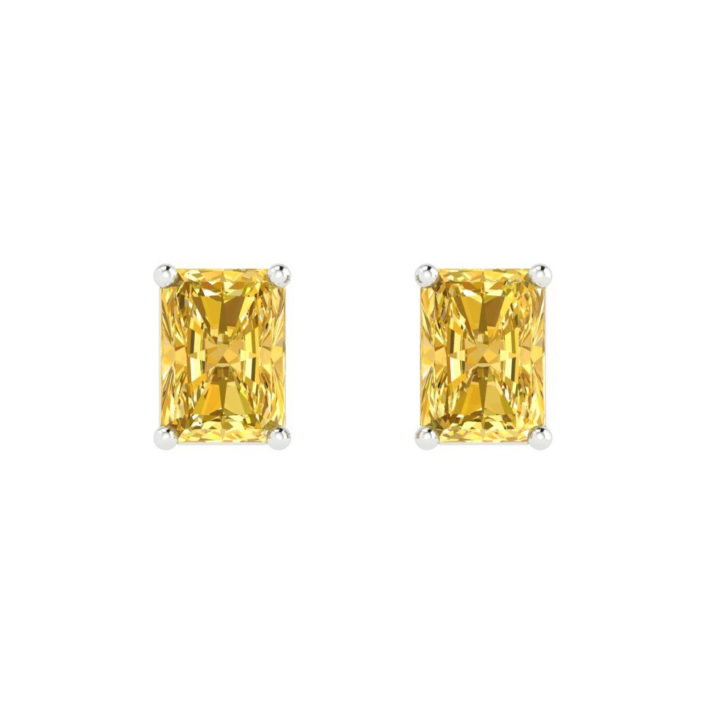 1 ctw Yellow Zirconia Studs Earrings | 6x4mm Emerald Cut White Gold Push back | April Birthstone