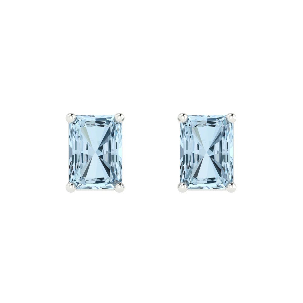 1 ctw Aquamarine Studs Earrings | 6x4mm Emerald Cut White Gold Push back | March Birthstone