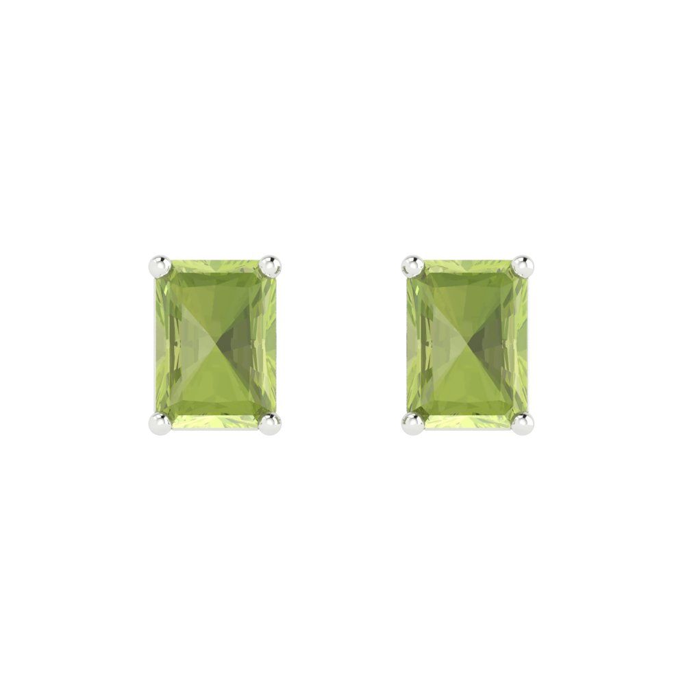 1 ctw Peridot Studs Earrings | 6x4mm Emerald Cut White Gold Push back | August Birthstone