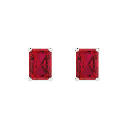 1 ctw Ruby Studs Earrings | 6x4mm Emerald Cut White Gold Push back | July Birthstone