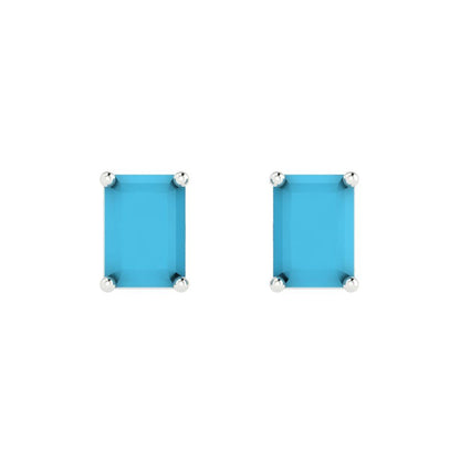 1cttw Emerald Cut Simulated Turquoise Gold-Plated 925 Silver Push Back Stud Earrings