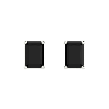 1cttw Emerald Cut Natural Onyx Gold-Plated 925 Silver Push Back Stud Earrings