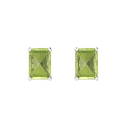 1cttw Emerald Cut Natural Peridot Gold-Plated 925 Silver Push Back Stud Earrings