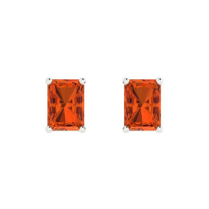 1 ctw Red Zirconia Studs Earrings | 6x4mm Emerald Cut White Gold Push back | April Birthstone