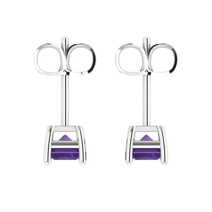 1 ctw Amethyst Studs Earrings | 6x4mm Emerald Cut White Gold Push back | February Birthstone