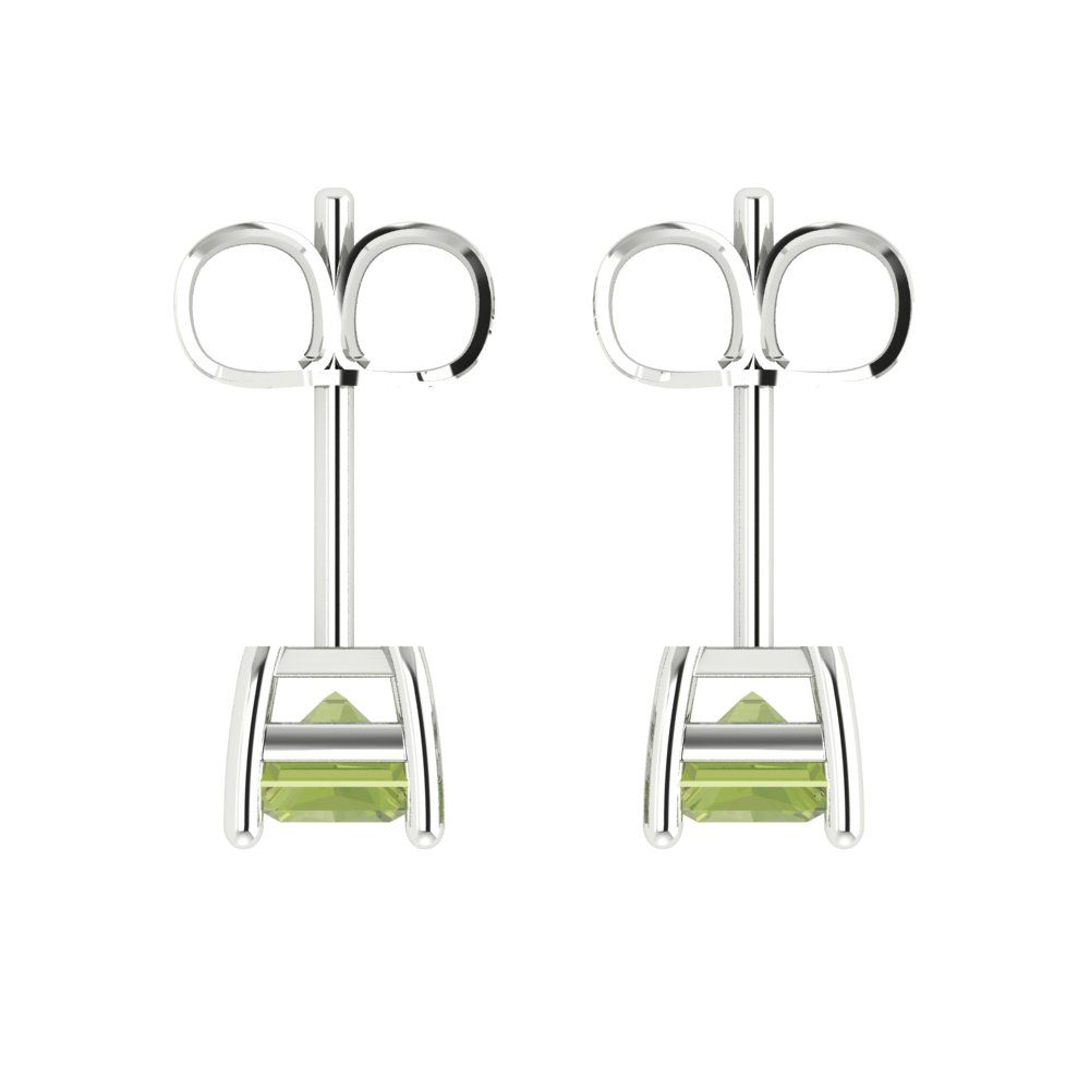 1 ctw Peridot Studs Earrings | 6x4mm Emerald Cut White Gold Push back | August Birthstone