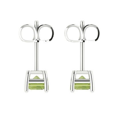 1 ctw Peridot Studs Earrings | 6x4mm Emerald Cut White Gold Push back | August Birthstone