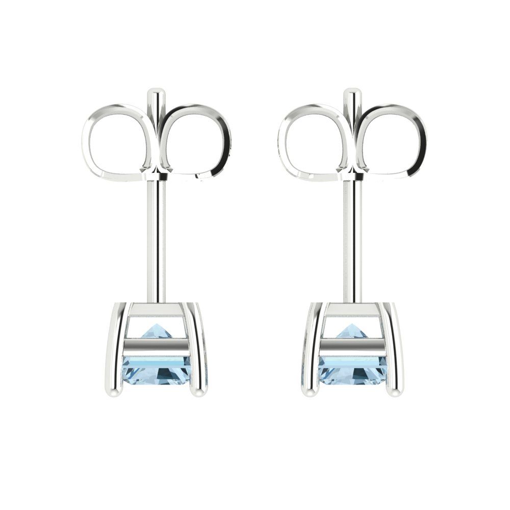 1cttw Emerald Cut Natural Swiss Blue Topaz Gold-Plated 925 Silver Push Back Stud Earrings