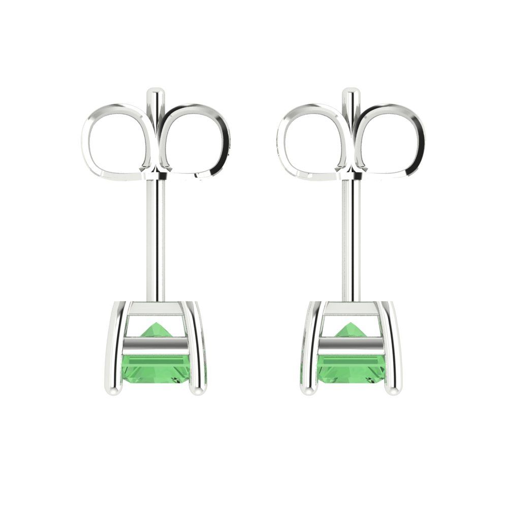 1 ctw Green Zirconia Studs Earrings | 6x4mm Emerald Cut White Gold Push back | April Birthstone