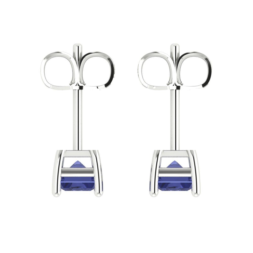 1 ctw Tanzanite Studs Earrings | 6x4mm Emerald Cut White Gold Push back | December Birthstone