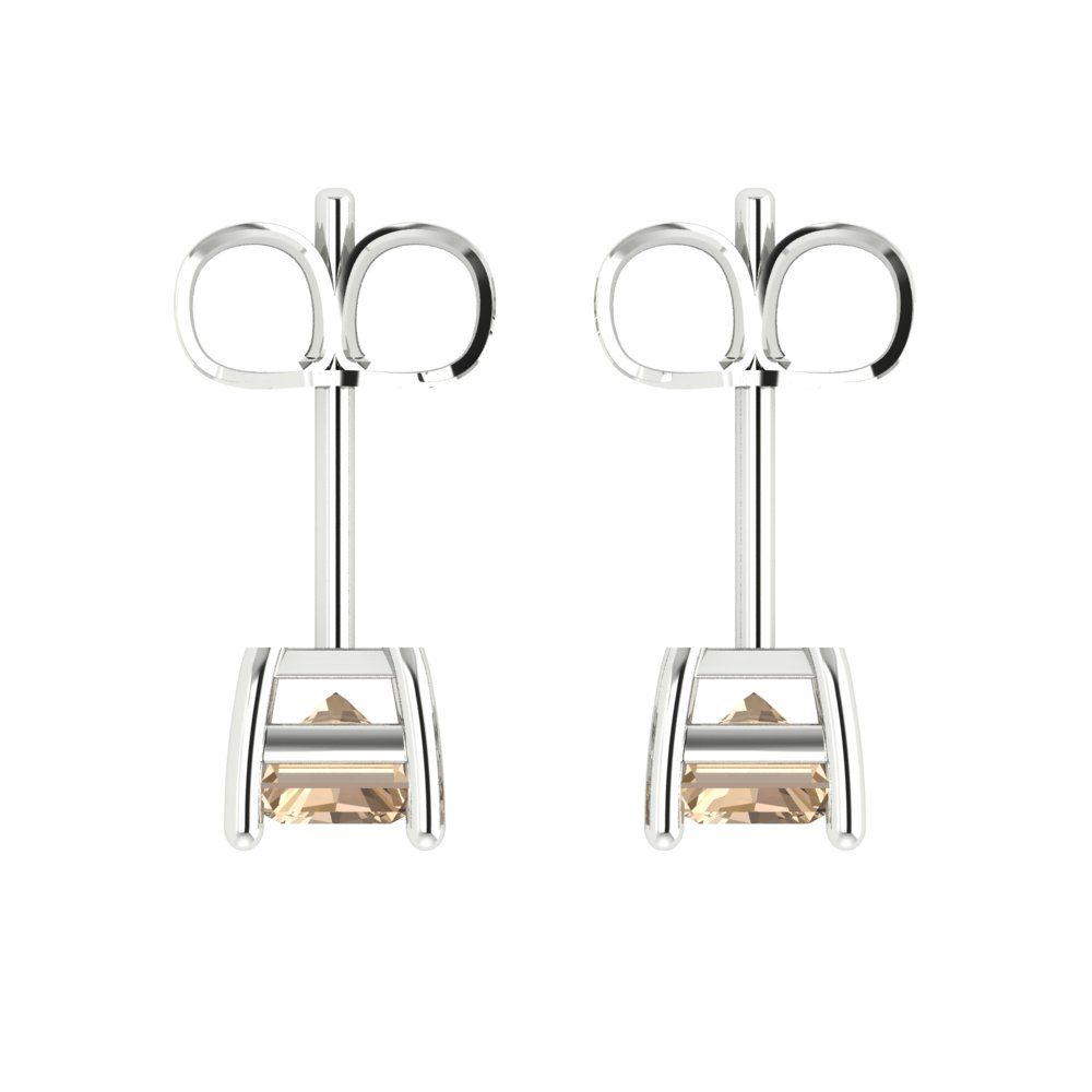 1 ctw Yellow Moissanite Studs Earrings | 6x4mm Emerald Cut White Gold Push back | April Birthstone