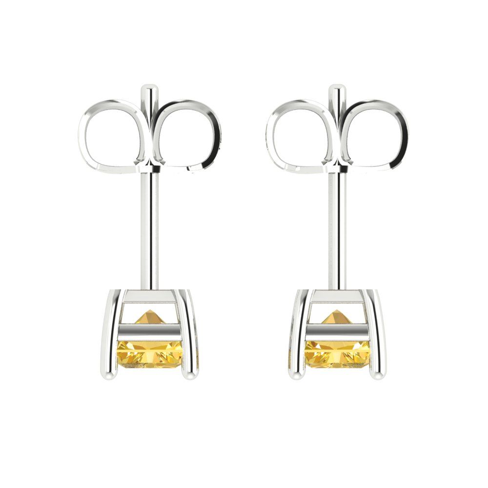 1 ctw Citrine Studs Earrings | 6x4mm Emerald Cut White Gold Push back | November Birthstone