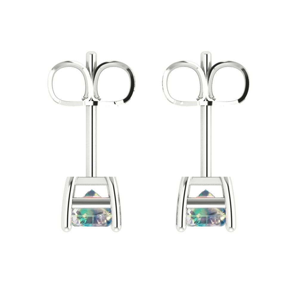 1 ctw Blue Moissanite Studs Earrings | 6x4mm Emerald Cut White Gold Push back | April Birthstone
