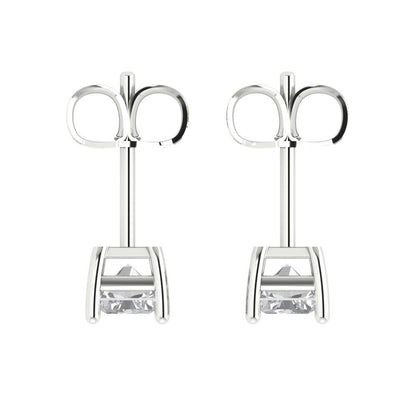 1 ctw Moissanite Studs Earrings | 6x4mm Emerald Cut White Gold Push back | April Birthstone