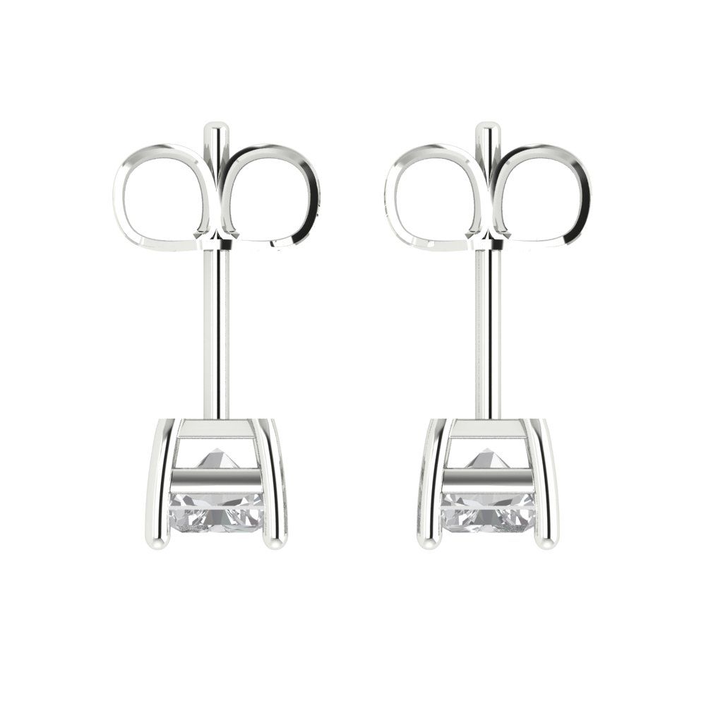 1 ctw White Sapphire Studs Earrings | 6x4mm Emerald Cut White Gold Push back | April Birthstone