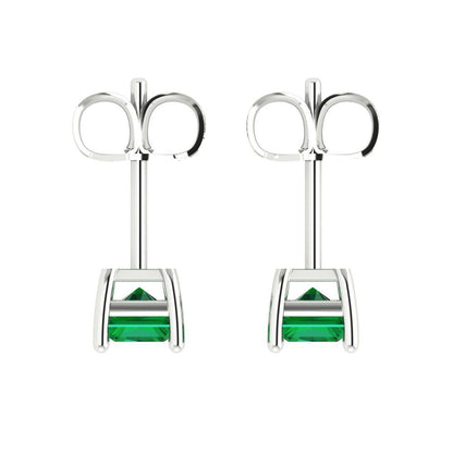 1 ctw Emerald Studs Earrings | 6x4mm Emerald Cut White Gold Push back | May Birthstone