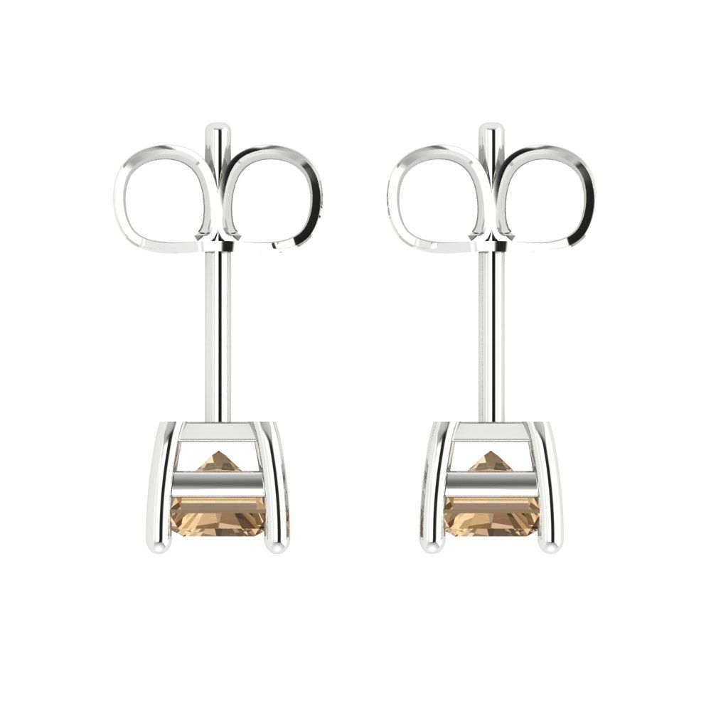 1cttw Emerald Cut Simulated Champagne Diamond Gold-Plated 925 Silver Push Back Stud Earrings